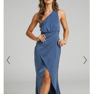Showpo. Sandra one shoulder strappy formal dress usa size 2 steel blue